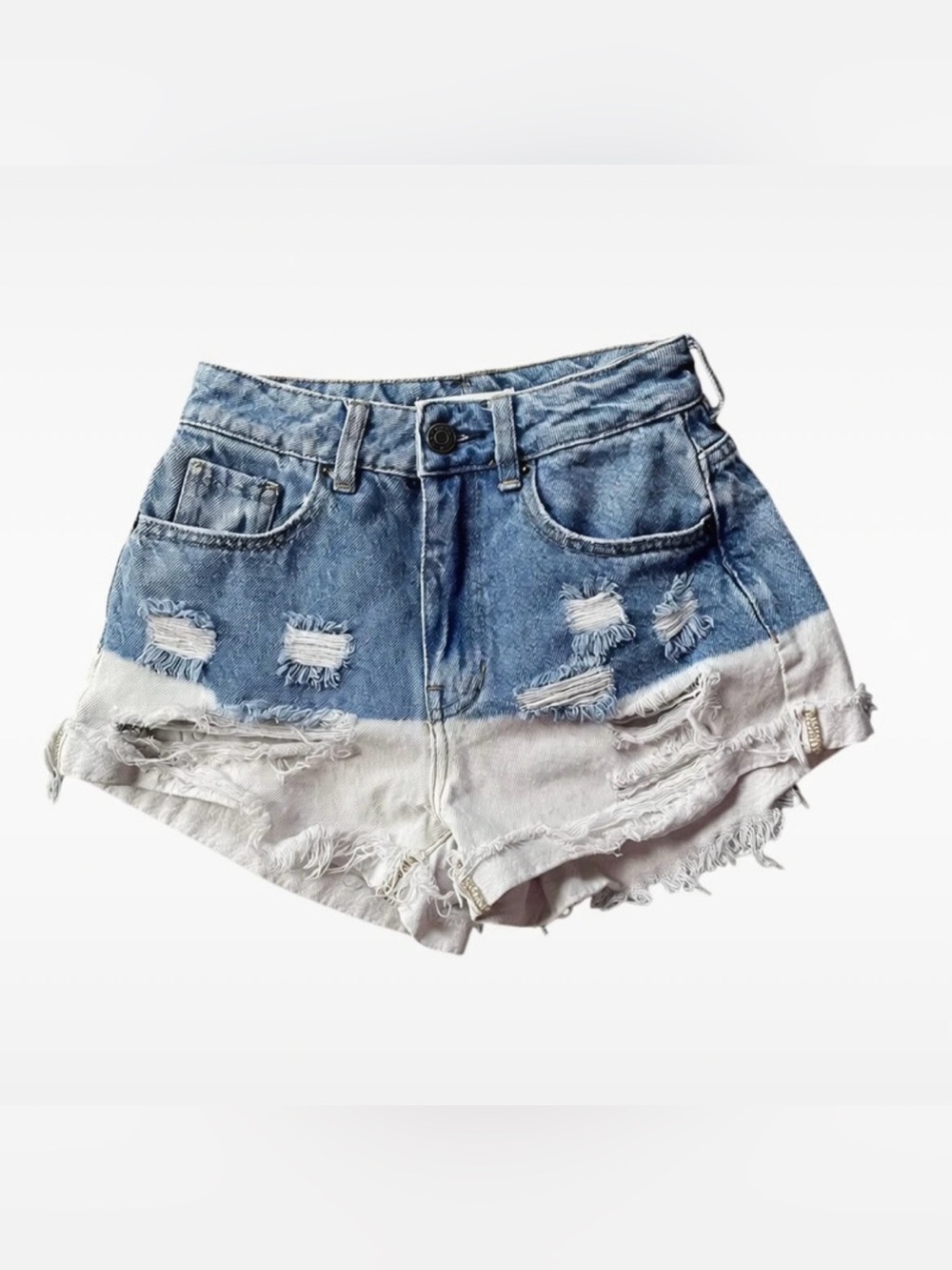 Pacsun Distressed Two-Tone Denim Shorts - Blue and White